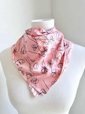 Vintage Pink Flora Scarf Rose Line Flower Art